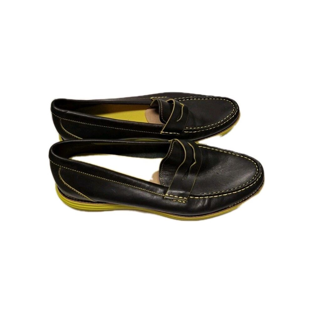 Women's Cole Haan LunarGrand Navy Leather And Yellow-green Loafers Size 10 M